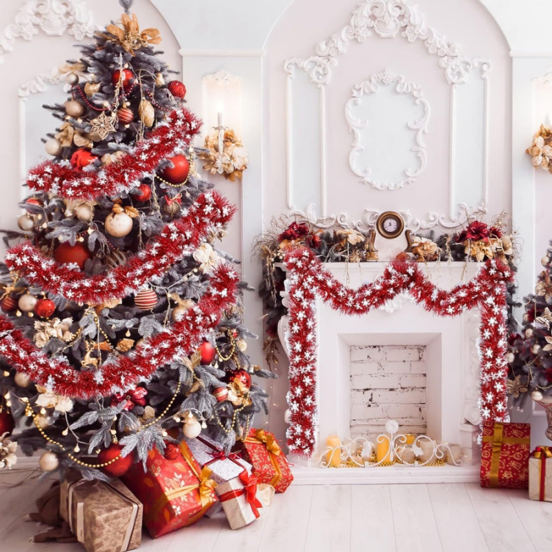 Tinsel Garland Decoration - Oropel de Navidad, guirnalda roja de