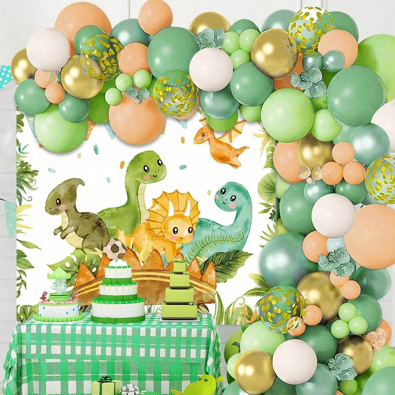 Tinsel Garland Decoration - Juego de globos de dinosaurio, arco